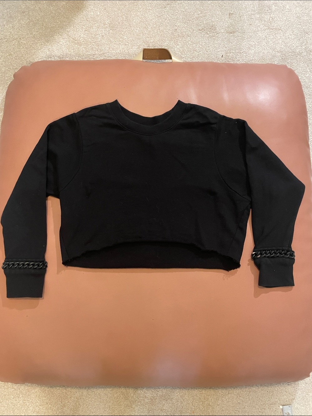 AllSaints Black Cropped Sweatshirt with Chain Cuff Detail